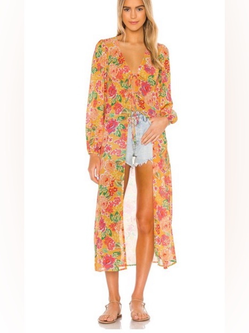 Lovers + Friends Chiffon Temptation Robe Beach Coverup Elastic Cuff Vacation XS